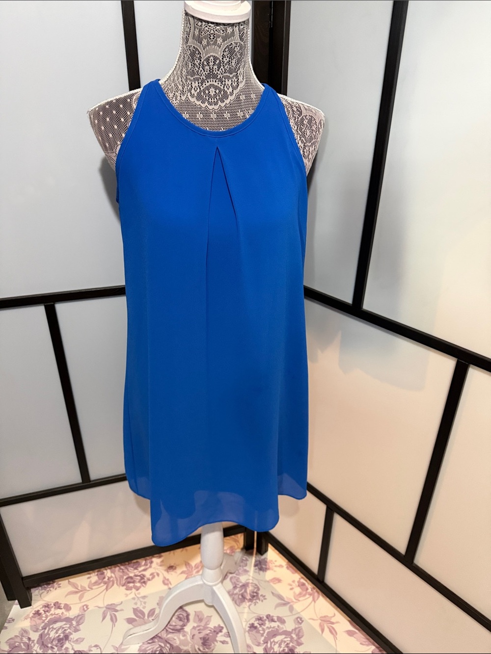 by & by Cobalt Blue Sleeveless Pleated Mini Dress